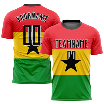 Custom Red Black Gold-Kelly Green Sublimation Ghanaian Flag Soccer Uniform Jersey