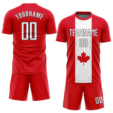 Load image into Gallery viewer, Custom Red White-Black Sublimation Canadian Flag Soccer Uniform Jersey
