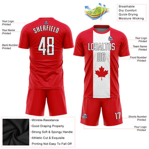 Custom Red White-Black Sublimation Canadian Flag Soccer Uniform Jersey