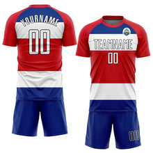 Load image into Gallery viewer, Custom Red White Royal-Black Sublimation Costa Rican Flag Soccer Uniform Jersey
