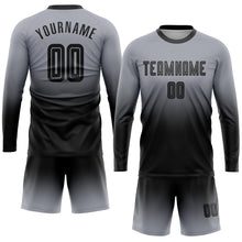 Load image into Gallery viewer, Custom Gray Black Sublimation Long Sleeve Fade Fashion Soccer Uniform Jersey
