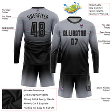Load image into Gallery viewer, Custom Gray Black Sublimation Long Sleeve Fade Fashion Soccer Uniform Jersey

