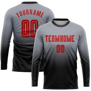 Custom Gray Red-Black Sublimation Long Sleeve Fade Fashion Soccer Uniform Jersey