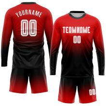 Load image into Gallery viewer, Custom Red White-Black Sublimation Long Sleeve Fade Fashion Soccer Uniform Jersey
