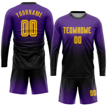 Load image into Gallery viewer, Custom Purple Gold-Black Sublimation Long Sleeve Fade Fashion Soccer Uniform Jersey
