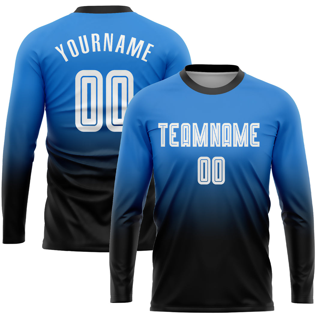 Custom Powder Blue Black-White Mesh Split Fashion Football Jersey Discount