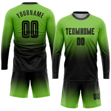 Load image into Gallery viewer, Custom Neon Green Black Sublimation Long Sleeve Fade Fashion Soccer Uniform Jersey
