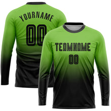 Load image into Gallery viewer, Custom Neon Green Black Sublimation Long Sleeve Fade Fashion Soccer Uniform Jersey
