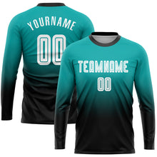 Load image into Gallery viewer, Custom Aqua White-Black Sublimation Long Sleeve Fade Fashion Soccer Uniform Jersey
