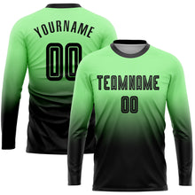 Load image into Gallery viewer, Custom Pea Green Black Sublimation Long Sleeve Fade Fashion Soccer Uniform Jersey
