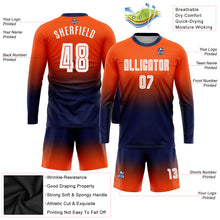 Load image into Gallery viewer, Custom Orange White-Navy Sublimation Long Sleeve Fade Fashion Soccer Uniform Jersey
