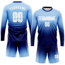 Load image into Gallery viewer, Custom Light Blue White-Navy Sublimation Long Sleeve Fade Fashion Soccer Uniform Jersey
