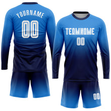 Load image into Gallery viewer, Custom Powder Blue White-Navy Sublimation Long Sleeve Fade Fashion Soccer Uniform Jersey
