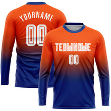 Load image into Gallery viewer, Custom Orange White-Royal Sublimation Long Sleeve Fade Fashion Soccer Uniform Jersey
