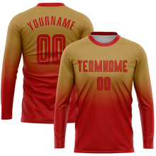 Load image into Gallery viewer, Custom Old Gold Red Sublimation Long Sleeve Fade Fashion Soccer Uniform Jersey
