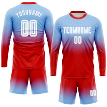 Load image into Gallery viewer, Custom Light Blue White-Red Sublimation Long Sleeve Fade Fashion Soccer Uniform Jersey
