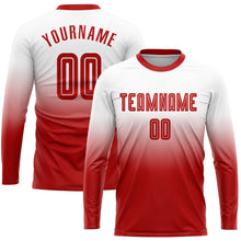 Load image into Gallery viewer, Custom White Red Sublimation Long Sleeve Fade Fashion Soccer Uniform Jersey
