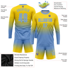 Load image into Gallery viewer, Custom Gold Light Blue Sublimation Long Sleeve Fade Fashion Soccer Uniform Jersey
