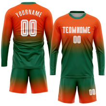 Load image into Gallery viewer, Custom Orange White-Kelly Green Sublimation Long Sleeve Fade Fashion Soccer Uniform Jersey
