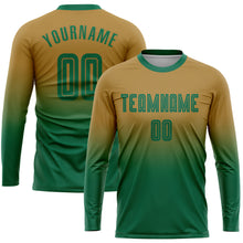 Load image into Gallery viewer, Custom Old Gold Kelly Green Sublimation Long Sleeve Fade Fashion Soccer Uniform Jersey
