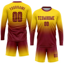 Load image into Gallery viewer, Custom Gold Crimson Sublimation Long Sleeve Fade Fashion Soccer Uniform Jersey
