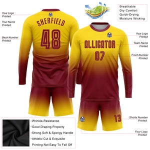 Custom Gold Crimson Sublimation Long Sleeve Fade Fashion Soccer Uniform Jersey