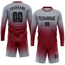 Load image into Gallery viewer, Custom Gray Black-Crimson Sublimation Long Sleeve Fade Fashion Soccer Uniform Jersey
