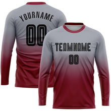 Load image into Gallery viewer, Custom Gray Black-Crimson Sublimation Long Sleeve Fade Fashion Soccer Uniform Jersey
