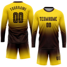 Load image into Gallery viewer, Custom Gold Brown Sublimation Long Sleeve Fade Fashion Soccer Uniform Jersey
