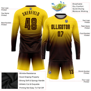 Custom Gold Brown Sublimation Long Sleeve Fade Fashion Soccer Uniform Jersey