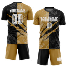 Load image into Gallery viewer, Custom Graffiti Pattern White Black-Old Gold Sublimation Soccer Uniform Jersey
