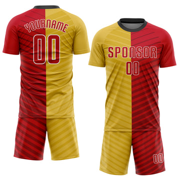Custom Gold Red-White Sublimation Soccer Uniform Jersey