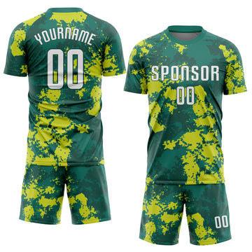 Custom Kelly Green White-Neon Green Sublimation Soccer Uniform Jersey