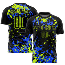 Load image into Gallery viewer, Custom Black Black Neon Green-Royal Sublimation Soccer Uniform Jersey
