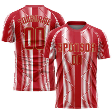 Custom Red Red-Old Gold Sublimation Soccer Uniform Jersey