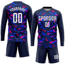 Load image into Gallery viewer, Custom Navy White-Pink Sublimation Soccer Uniform Jersey
