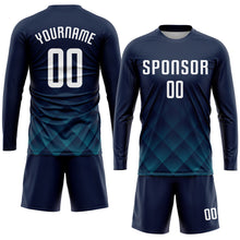 Load image into Gallery viewer, Custom Navy White-Teal Sublimation Soccer Uniform Jersey
