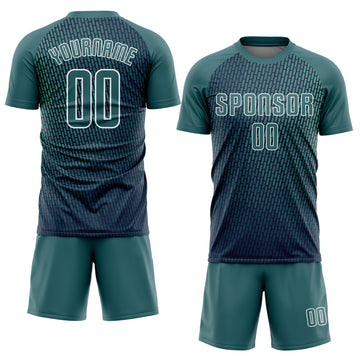 Custom Teal White Sublimation Soccer Uniform Jersey