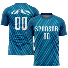 Load image into Gallery viewer, Custom Teal White Sublimation Soccer Uniform Jersey
