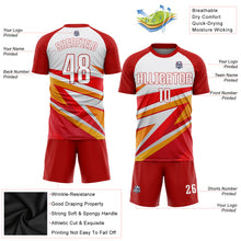 Load image into Gallery viewer, Custom Red White-Gold Sublimation Soccer Uniform Jersey
