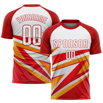 Custom Red White-Gold Sublimation Soccer Uniform Jersey