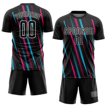 Load image into Gallery viewer, Custom Black Black Light Blue-Pink Sublimation Soccer Uniform Jersey
