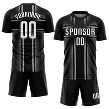 Load image into Gallery viewer, Custom Black White-Gray Sublimation Soccer Uniform Jersey
