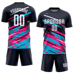 Custom Navy White Pink-Light Blue Sublimation Soccer Uniform Jersey