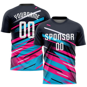 Custom Navy White Pink-Light Blue Sublimation Soccer Uniform Jersey