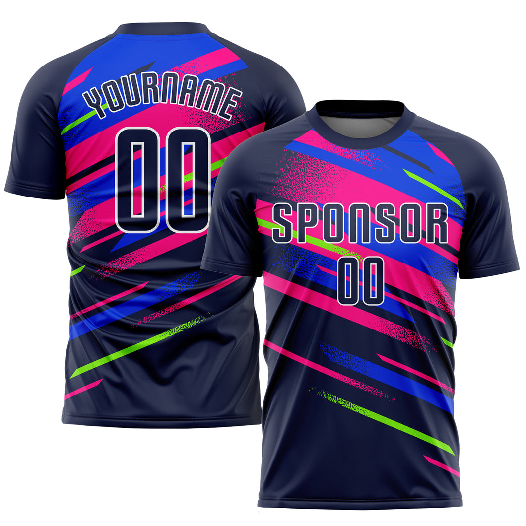 Custom Figure Navy Royal-Pink Sublimation Soccer Uniform Jersey