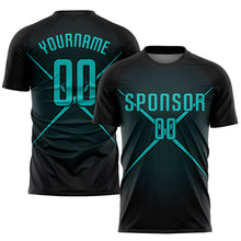 Load image into Gallery viewer, Custom Black Teal Sublimation Soccer Uniform Jersey
