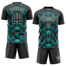 Load image into Gallery viewer, Custom Black Black-Teal Sublimation Soccer Uniform Jersey
