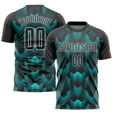 Load image into Gallery viewer, Custom Black Black-Teal Sublimation Soccer Uniform Jersey

