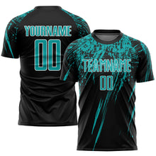Load image into Gallery viewer, Custom Black Aqua-White Sublimation Soccer Uniform Jersey
